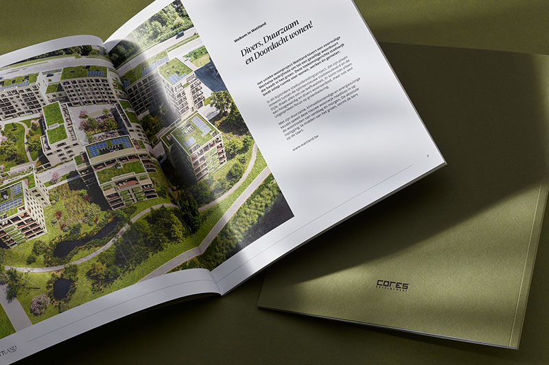 Vastgoedbrochure Wattland voor CORES Development – duurzaam gedrukt door Buroform in luxe afwerking