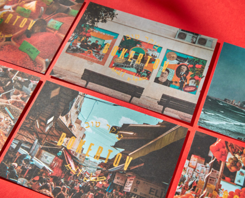 Postkaarten voor deli bar en restaurant: Boker Tov in Antwerpen op het eilandje.